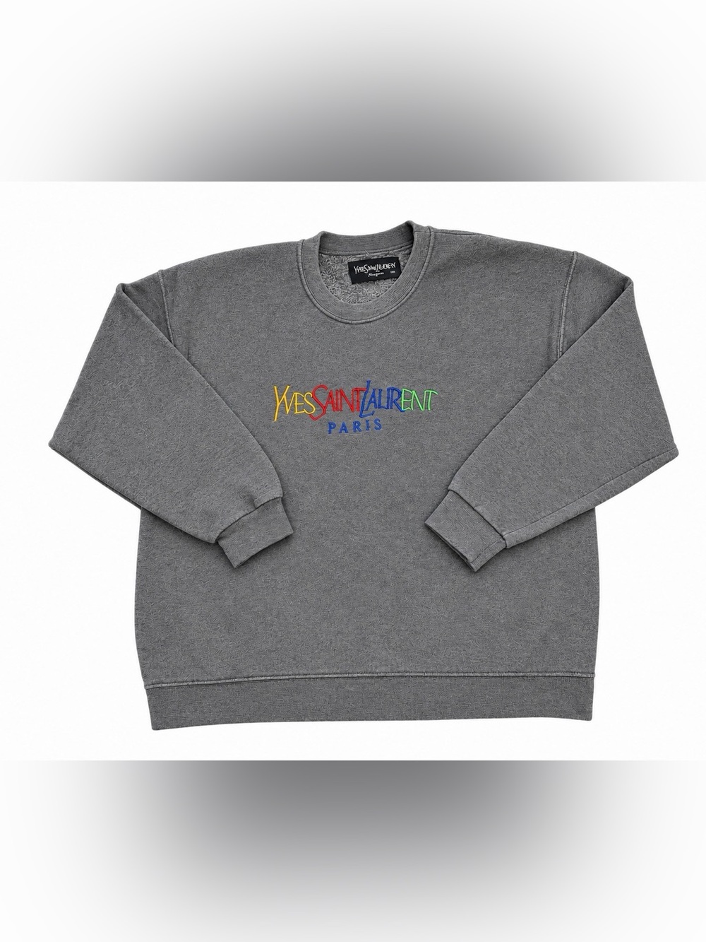 Yves Saint Laurent Gray Crewneck with Multicolor Embroidered Logo